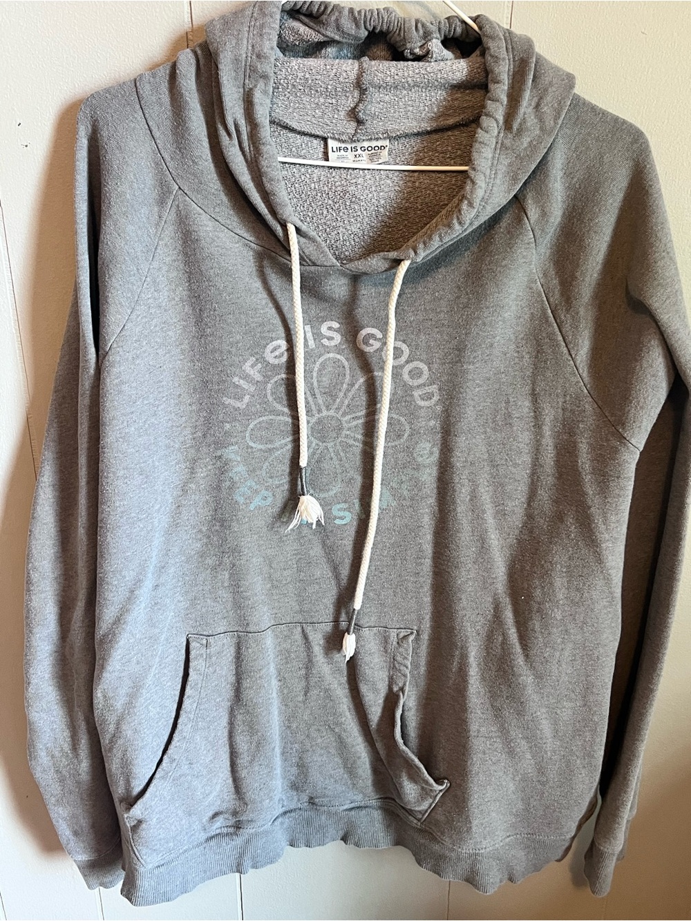 Life Is Good Gray Hooded Pullover with Front Pocket